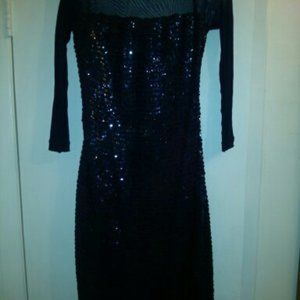 Vintage Martha Navy Blue Sequence and Netting Form Fitting Cocktail Dress